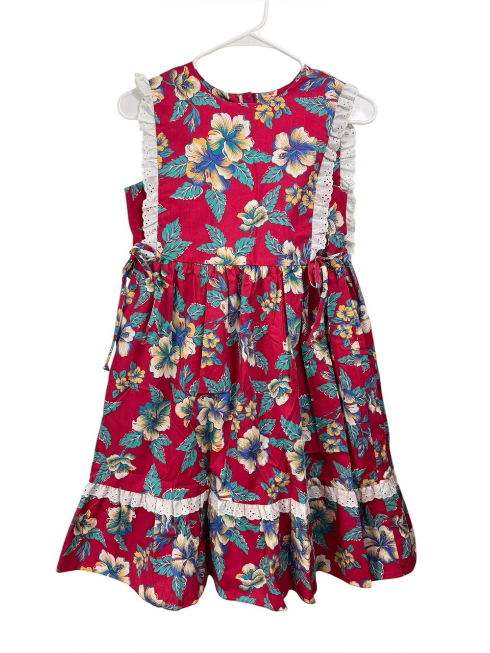 Vintage Hilo Hattie Girls 14 Hawaiian Dress Apron Style Dress Floral Print